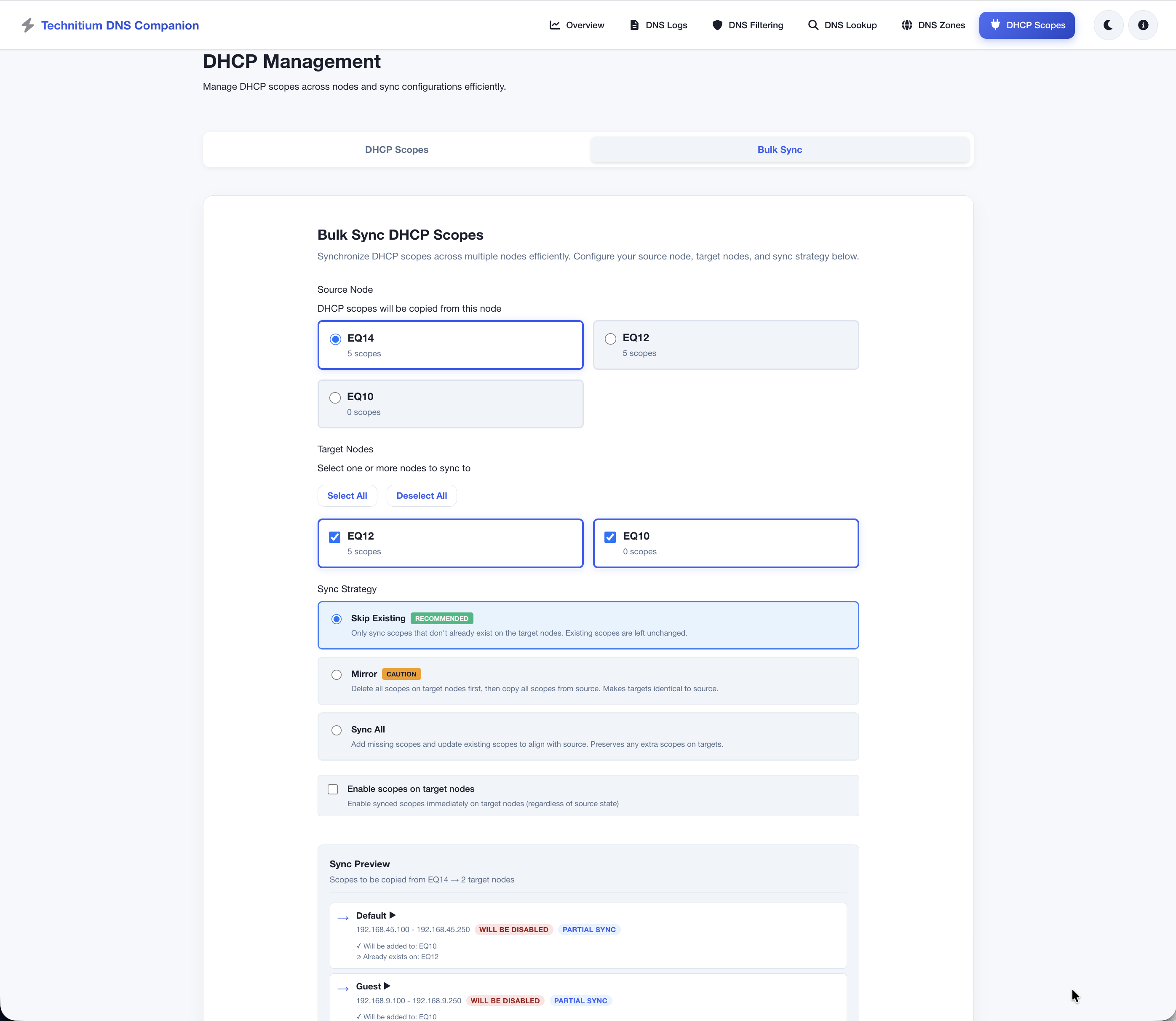DHCP bulk sync (light)
