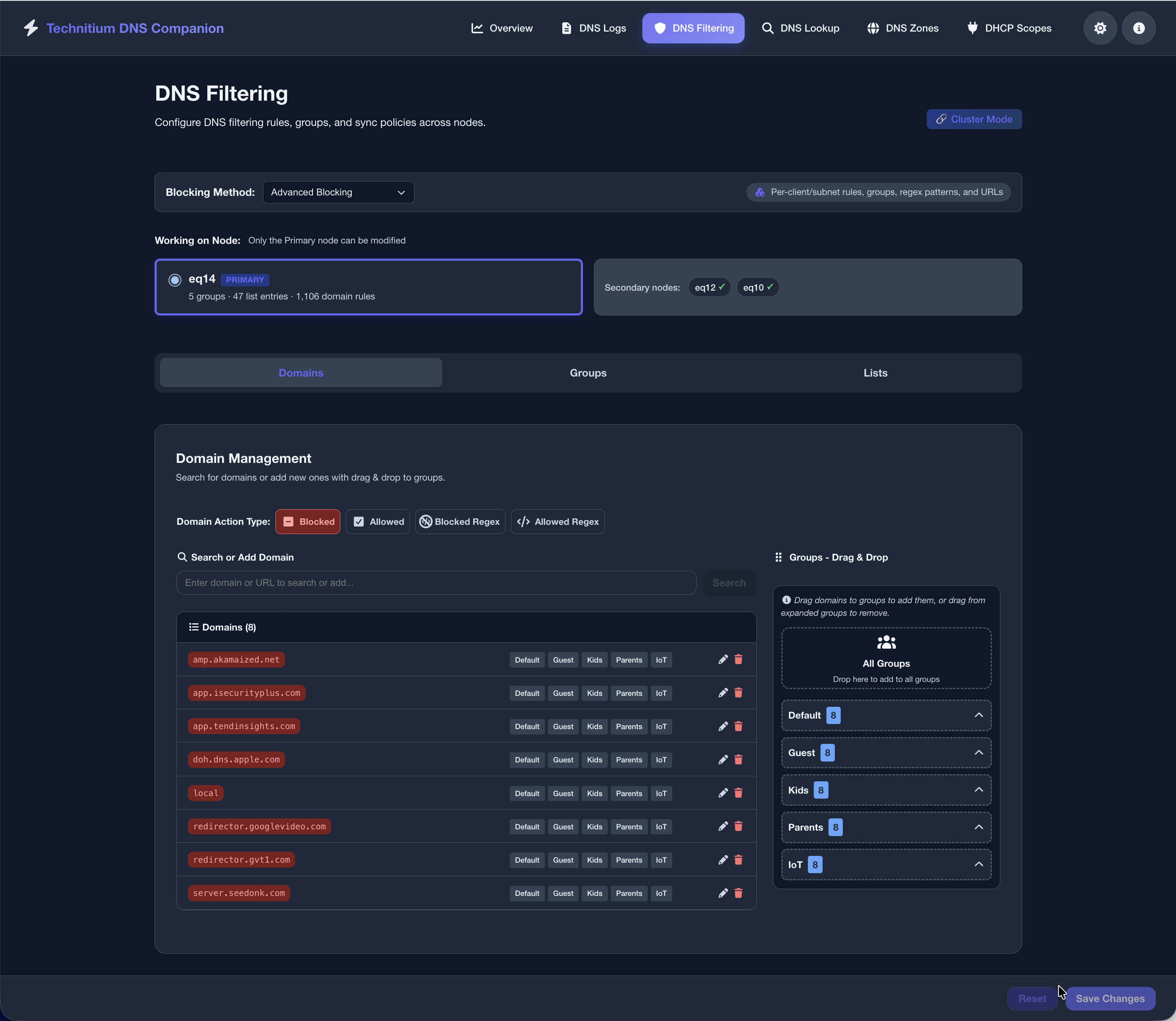 DNS filtering - advanced domains (dark)