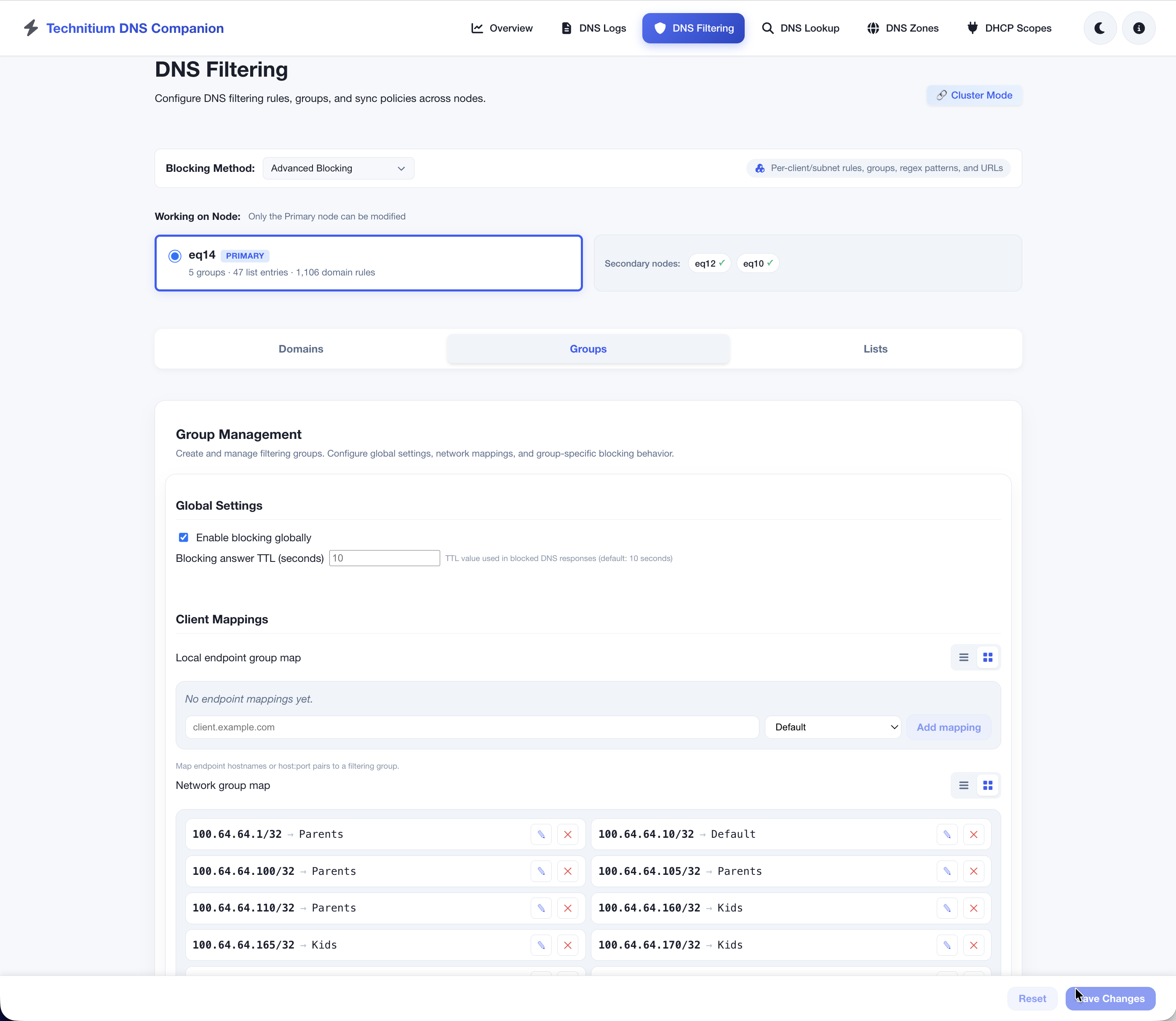 DNS filtering - advanced groups (light)