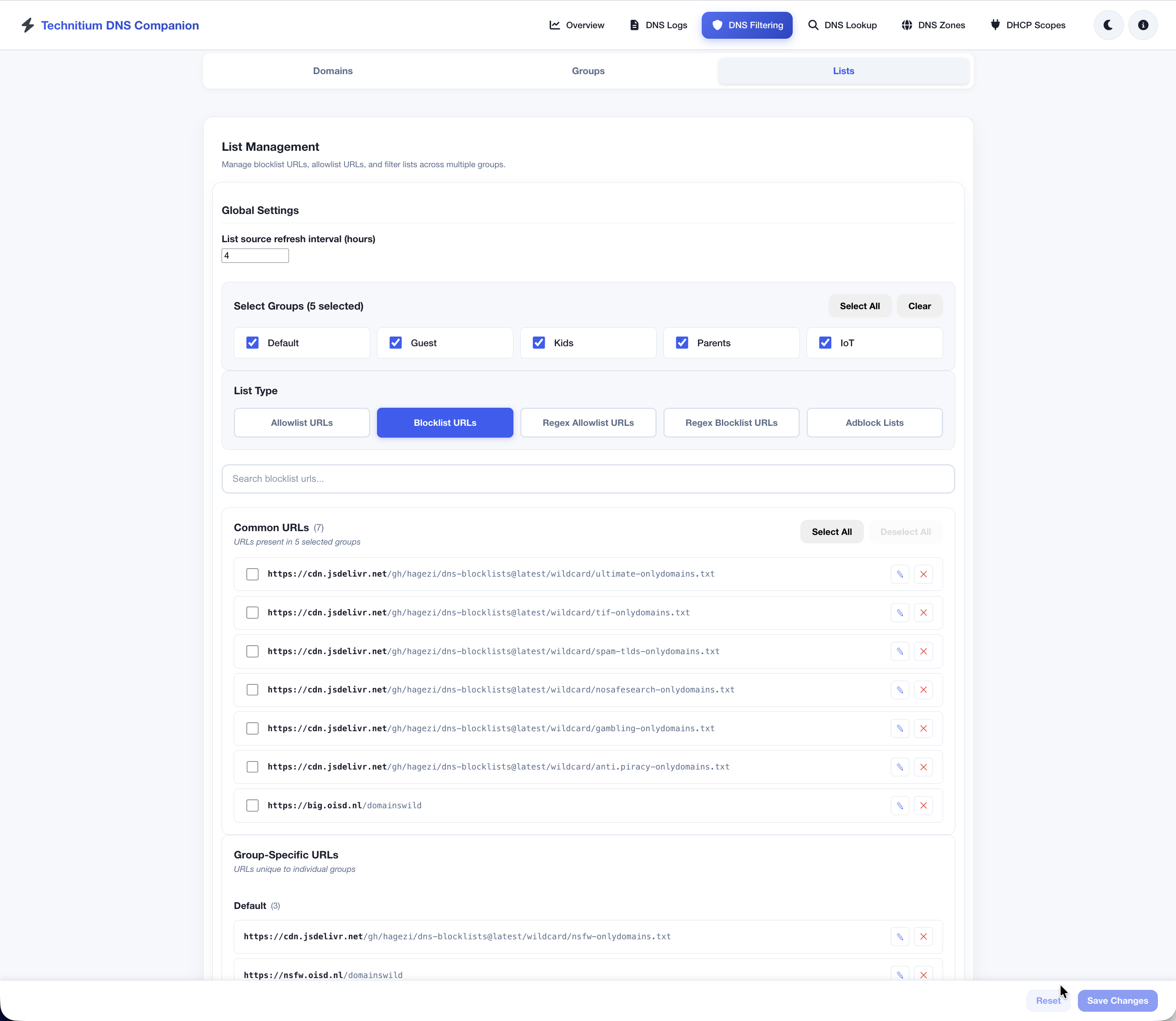 DNS filtering - advanced lists (light)