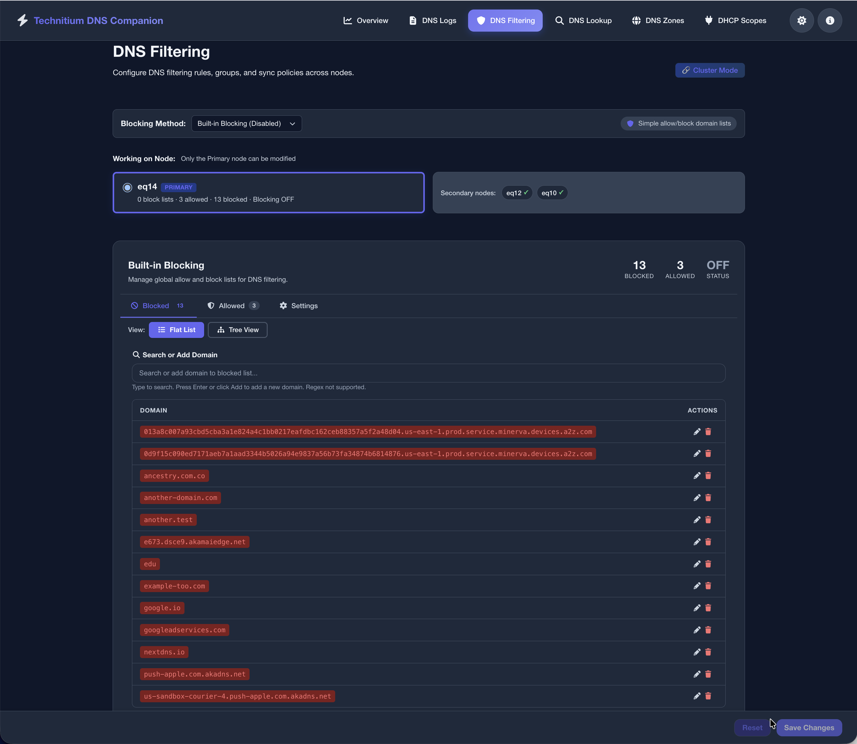 DNS filtering - built-in flat list (dark)