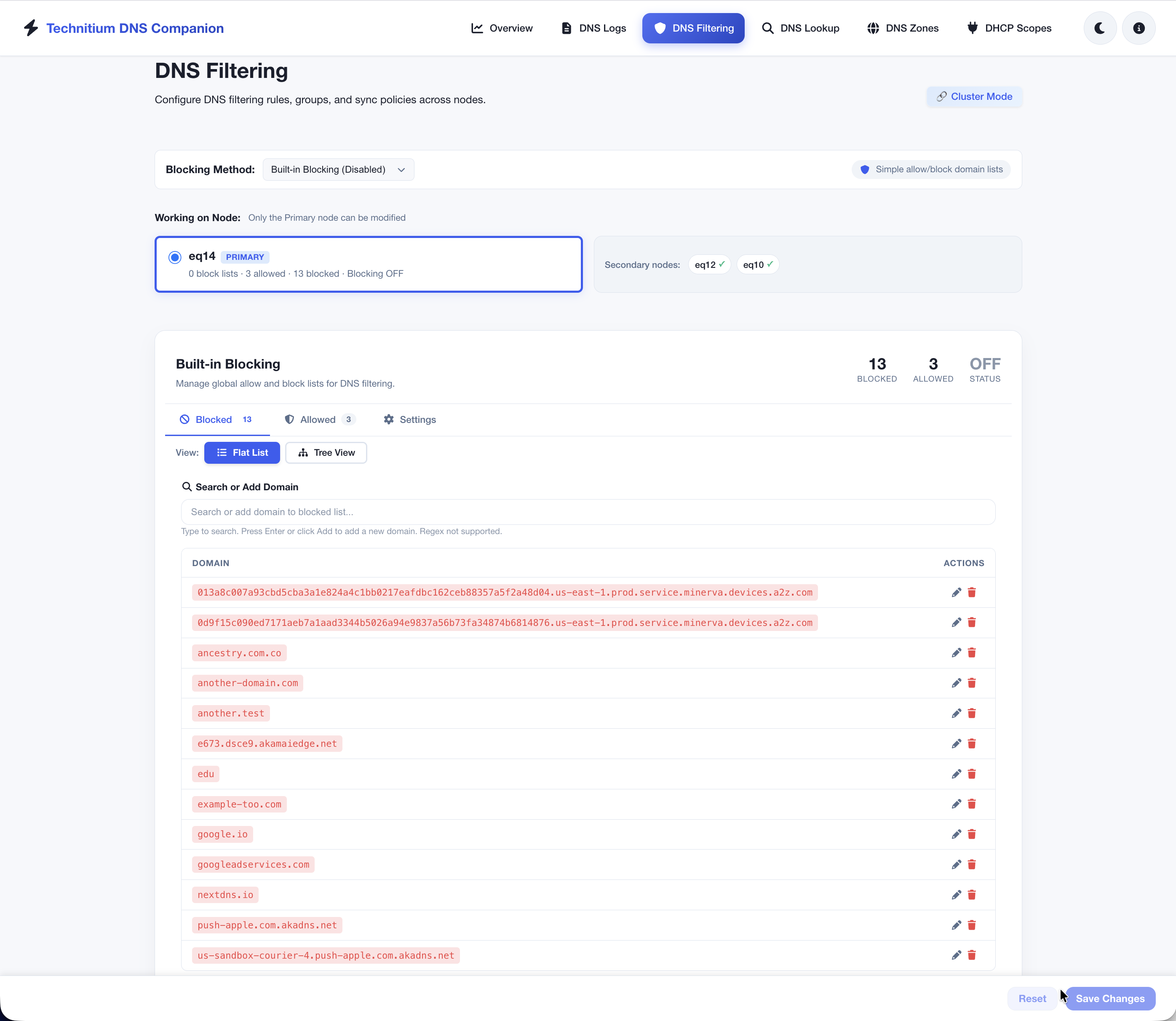 DNS filtering - built-in flat list (light)